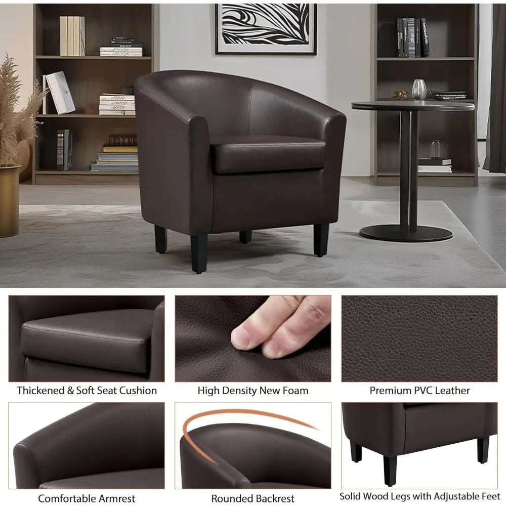 PU Leather Accent Chairs, Modern Barrel Chairs Side Chairs, Comfy Club Chairs with Soft Padded, 2 Chairs for Living Room