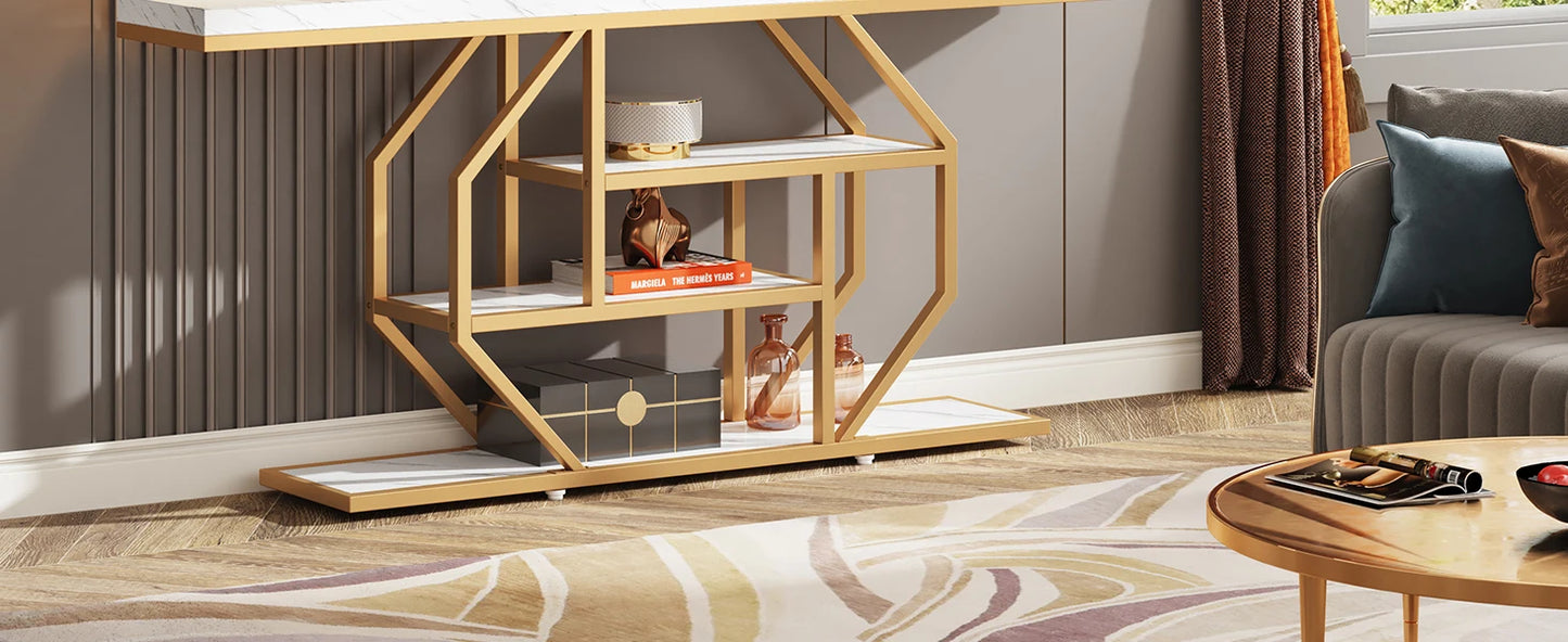 LITTLE TREE 70.9 inch Extra Long Console Table, Gold Sofa Table Behind Couch with Storage for Living Room, Hallway, Entrance