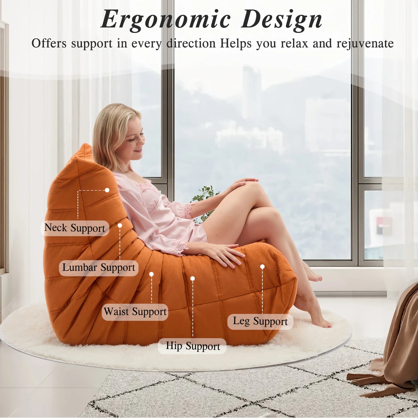 Ergonomic Memory Sponge Bean Bag Chair - Comfortable adult suede lounge chair for reading and gaming, perfect for home decor