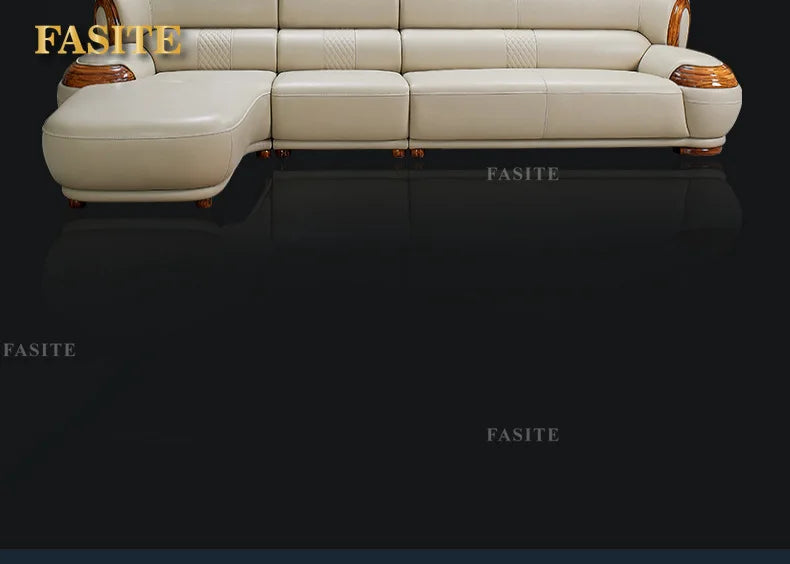 Modern ebony leather sofa first layer cowhide home simple new Chinese living room solid wood