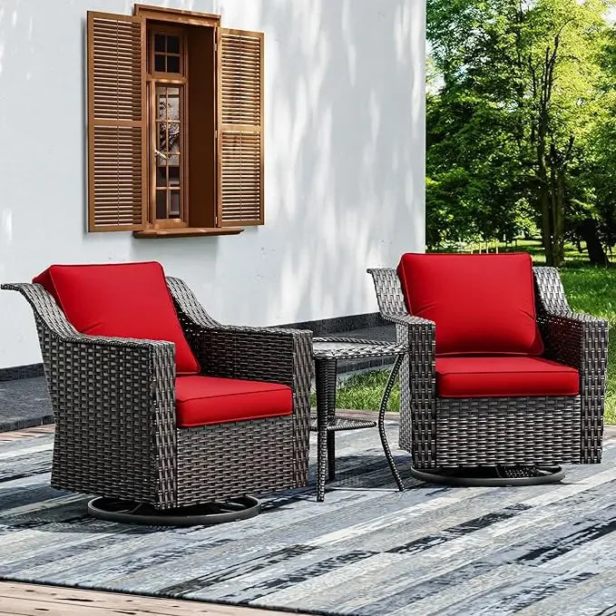 3-Piece Outdoor Patio Set with PE Rattan Sofa, Removable Cushions & Tempered Glass Table for Garden, Balcony