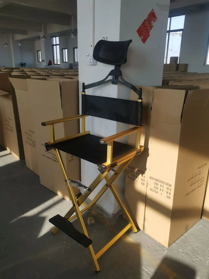 Modern Portable Aluminum Director Chair with Headrest - Portable Makeup Artist/Manager Folding Chair for Better Rest