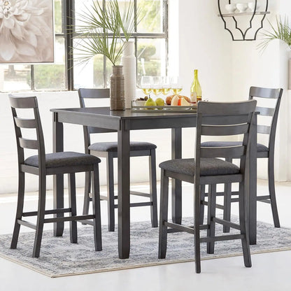 5-Piece Gray Wood Dining Set with Table & 4 Barstools, Counter-Height for Small Spaces