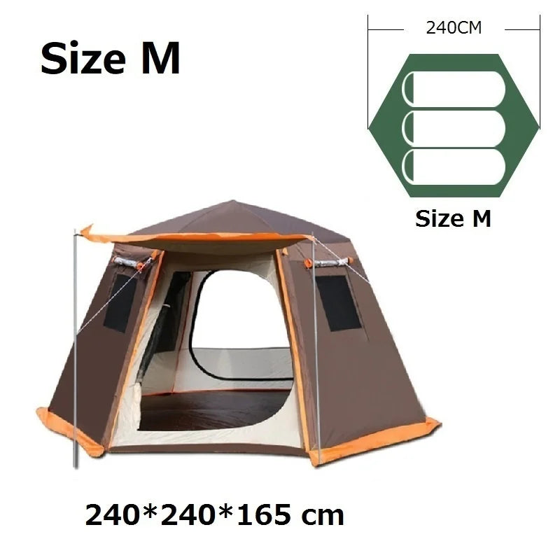 Automatic Camping Tent Outdoor Waterproof Anti-UV Hexagonal Big Tent Aluminum Pole Garden Pergola Awning Family Tent 4-6 Persons