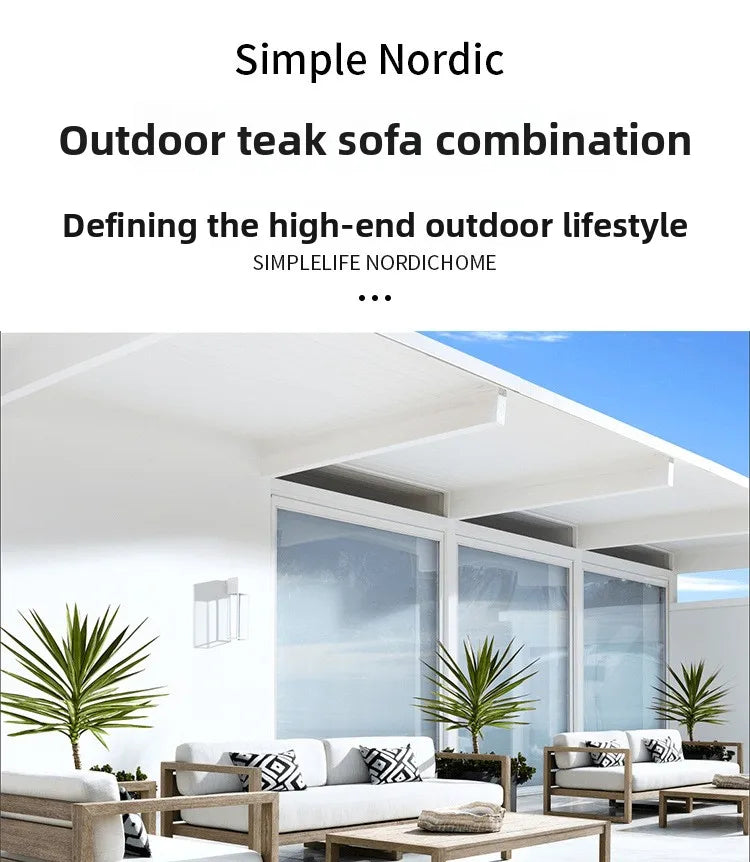Garden sofa, teak furniture balcony, outdoor leisure chair, all solid wood sofa combination