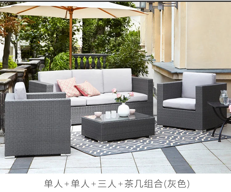 Outdoor Coffee Table Garden Sofas Combination Leisure Nordic Lawn Garden Sofas Simple Pe Rattan Furniture Sofá Jardín MHHYSF