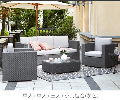 Outdoor Coffee Table Garden Sofas Combination Leisure Nordic Lawn Garden Sofas Simple Pe Rattan Furniture Sofá Jardín MHHYSF