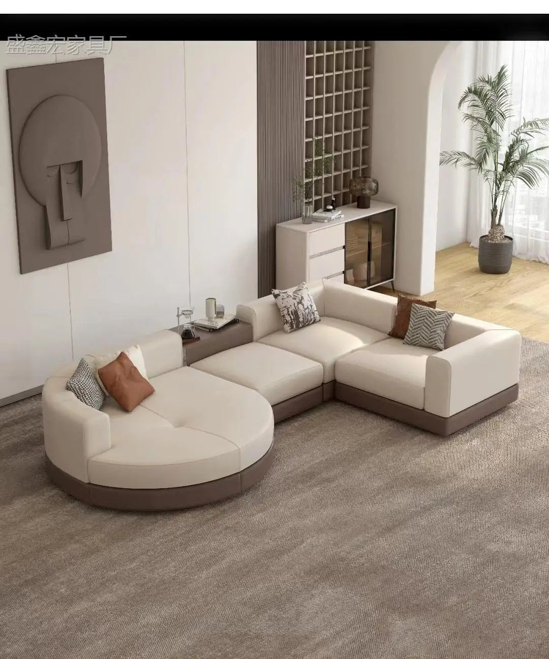 Modern simple straight corner cotton and linen round concubine modern living room sofa