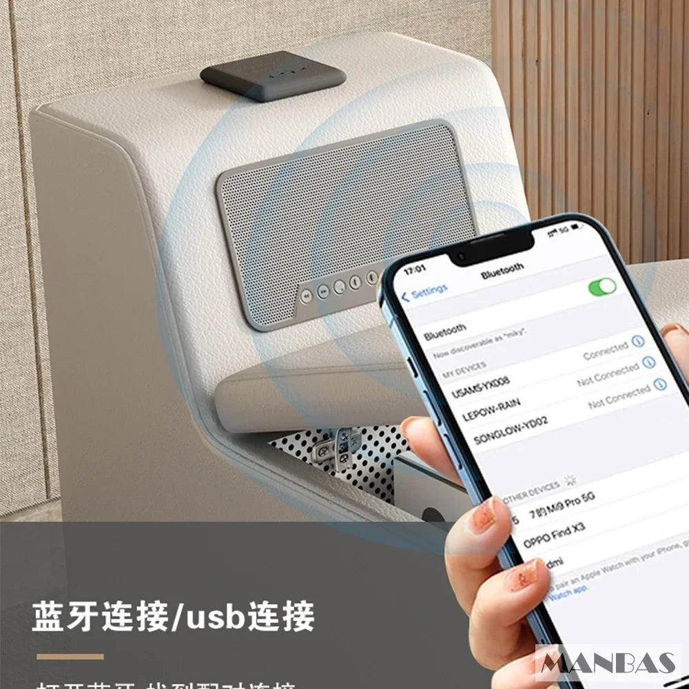 Luxury L-Shaped Genuine Leather Sectional Sofa Sets with USB, Bluetooth Speaker - MANBAS Living Room Italian Leather Couches