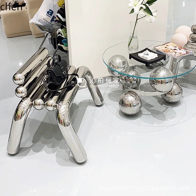 CZ Vintage Stainless Steel Irregular Single Chair Home Backrest Minimalist Industrial Style Restaurant Leisure Dining Chair
