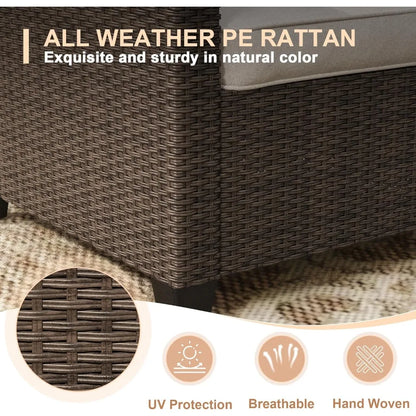 3-Piece Outdoor Wicker Furniture Set with Two Chairs and Metal Side Table for Patio Conversations