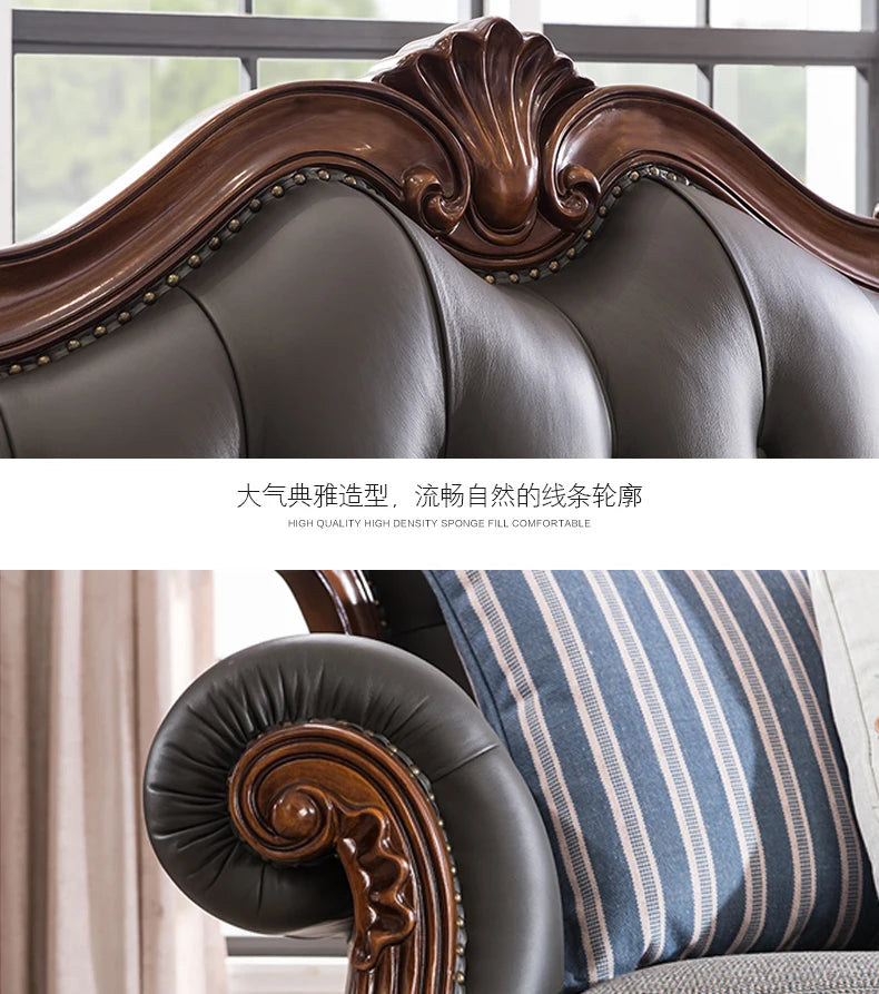 solid wood sofa simple European living room retro combination light luxury neoclassical sofa small apartment