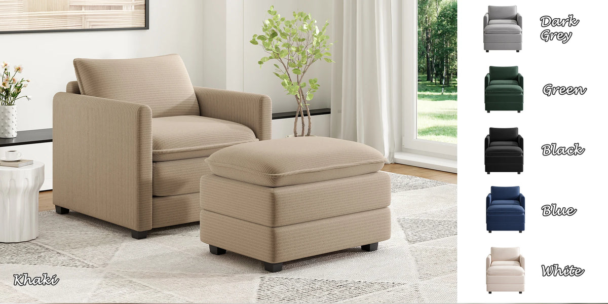 Corduroy Armchair with Ottoman Set, Accent Chair & Footstool, High-Quality Foam, Easy 15-Min Assembly, for Living Room, Bedroom