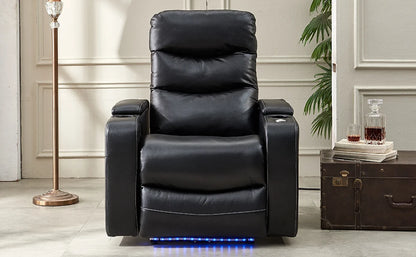 Power Recliner Chair With LED Light, USB Port, Cup Holder Tray Table Faux Leather Electric Reclining Chair Home Theater Seating
