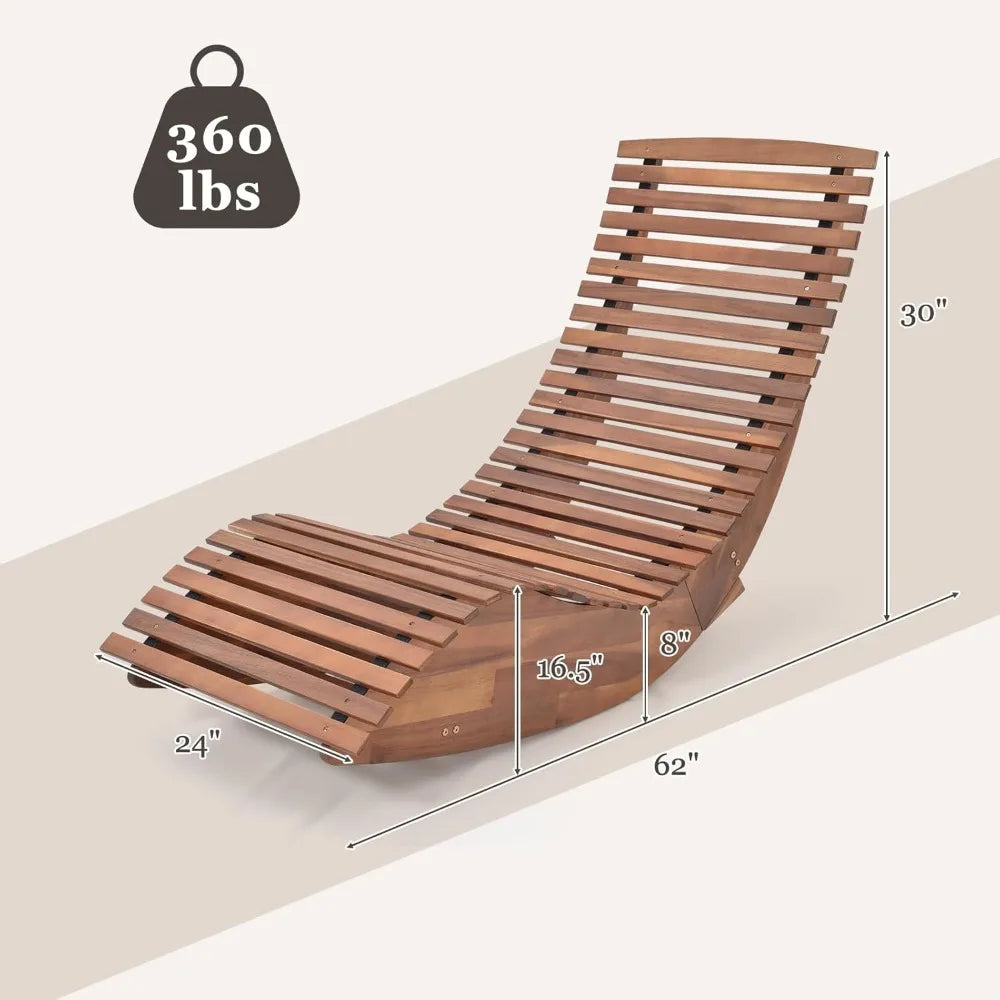 outdoor acacia wood rocking chair set of 2, porch rocker with widened slatted seat and high back, wooden rocking patio chair, o