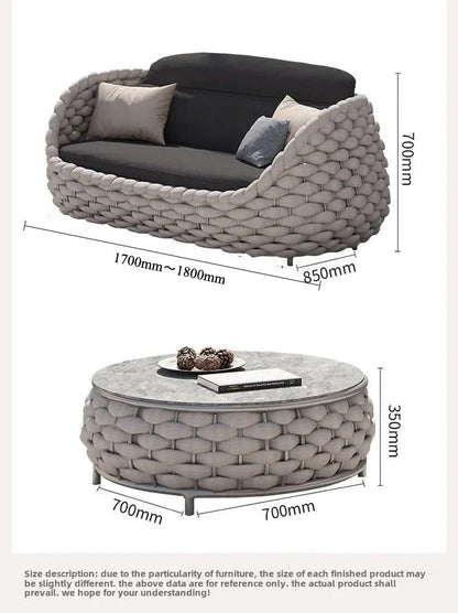 Outdoor Rattan Sofa Courtyard Combination Double Chair Leisure Terrace Villa Living Room Balcony Outdoor Seat Furniture Home