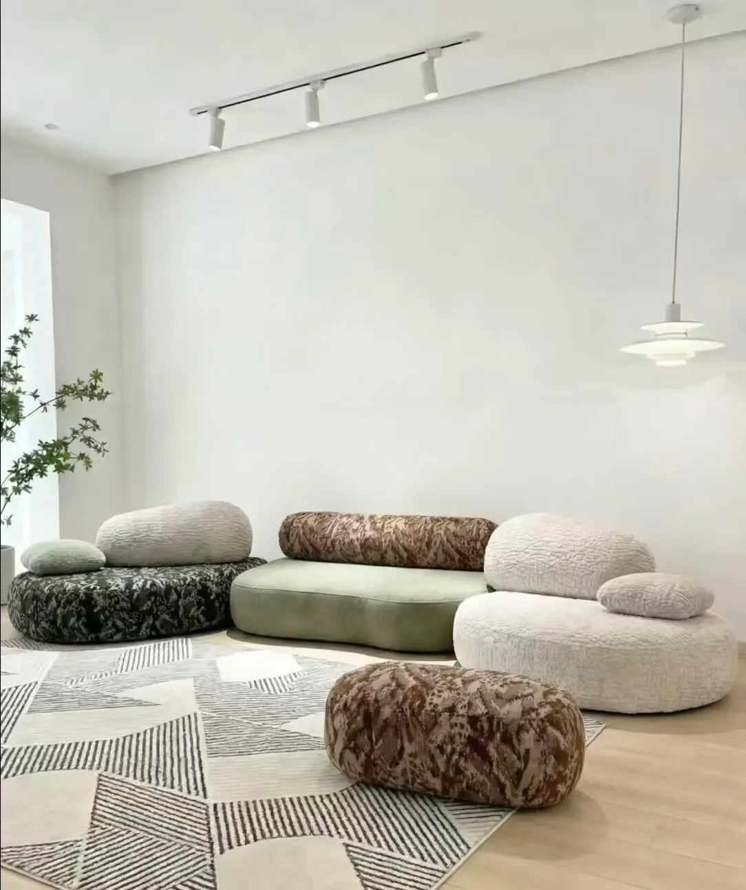 Italian minimalist pebble art sofa villa large flat living room special-shaped module fabric sofa Internet celebrity