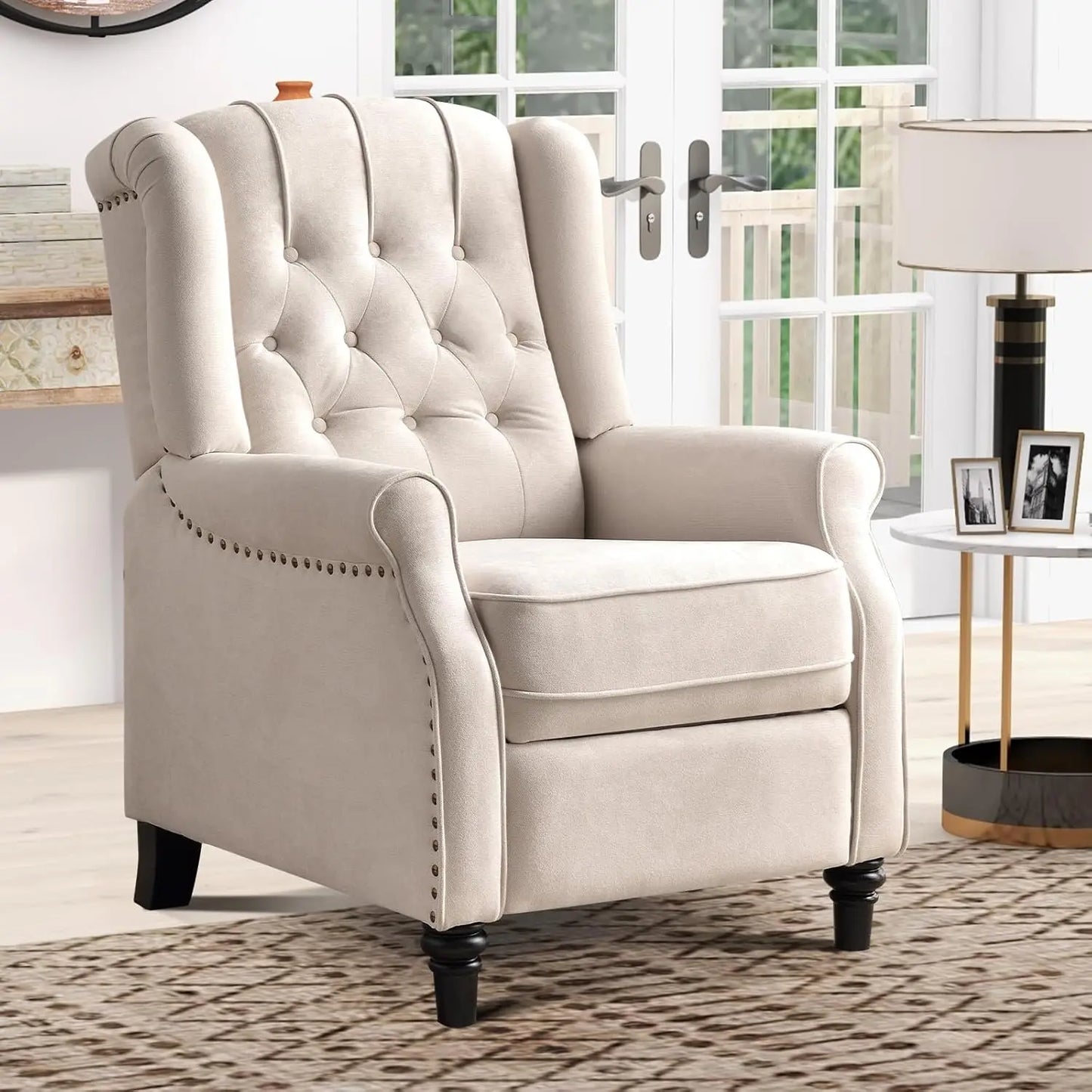 EBELLO Push Back Recliner Chair Fabric Lounge Armchair Pushback Recliner with Padded Seat for Living Room
