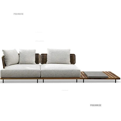 Solid Wood Rattan Sofa Home Leisure Patio Furniture B&B Villa Nordic Sofa Chair Combination Luxury Outdoor Garden Furniture Sets