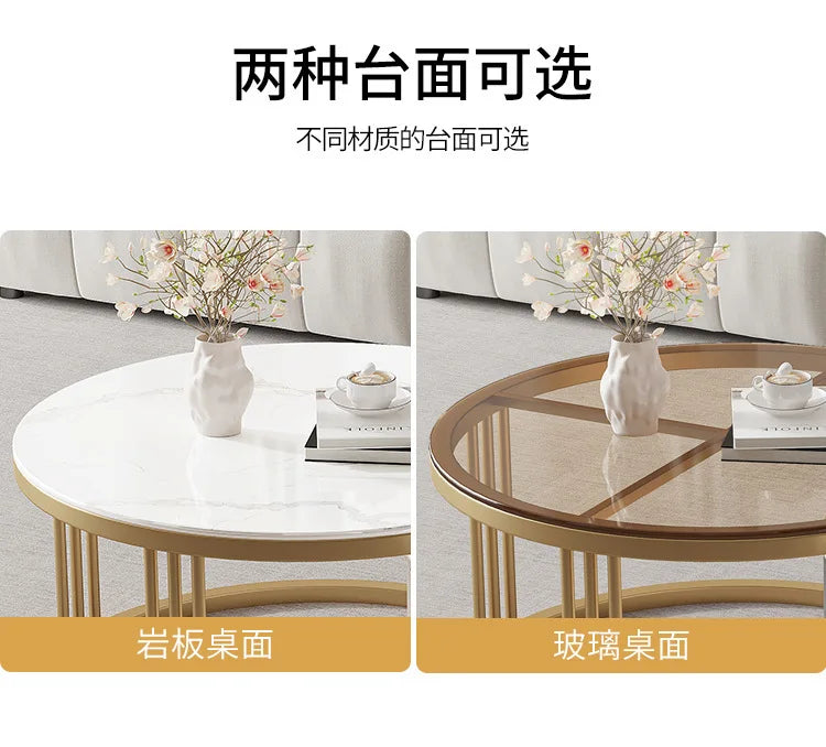 Rock slab round coffee table combination light luxury modern simple living room household small apartment