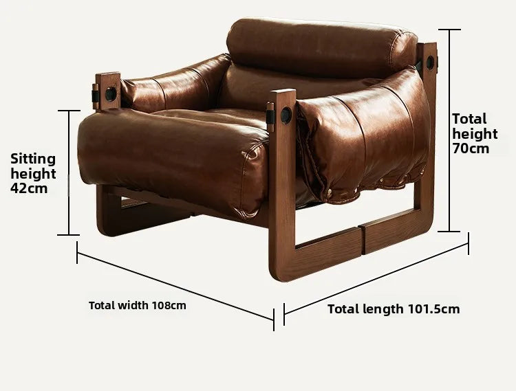 Nordic retro single solid wood sofa chair guest casual leather recliner simple and modern small apartment