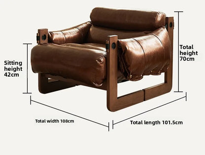 Nordic retro single solid wood sofa chair guest casual leather recliner simple and modern small apartment