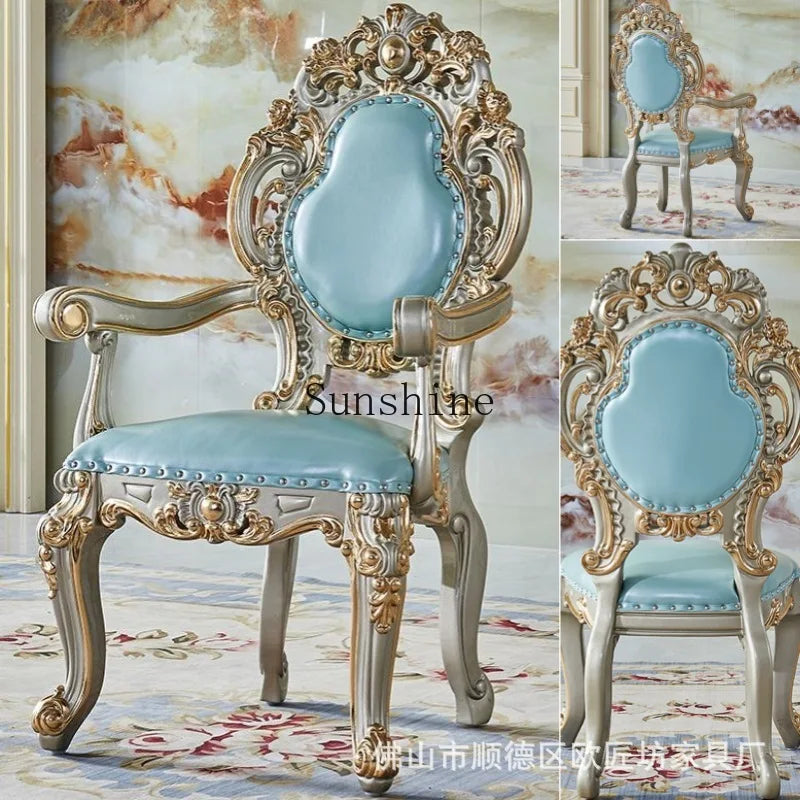 Solid wood dining table and chair combination size household, European style, carved