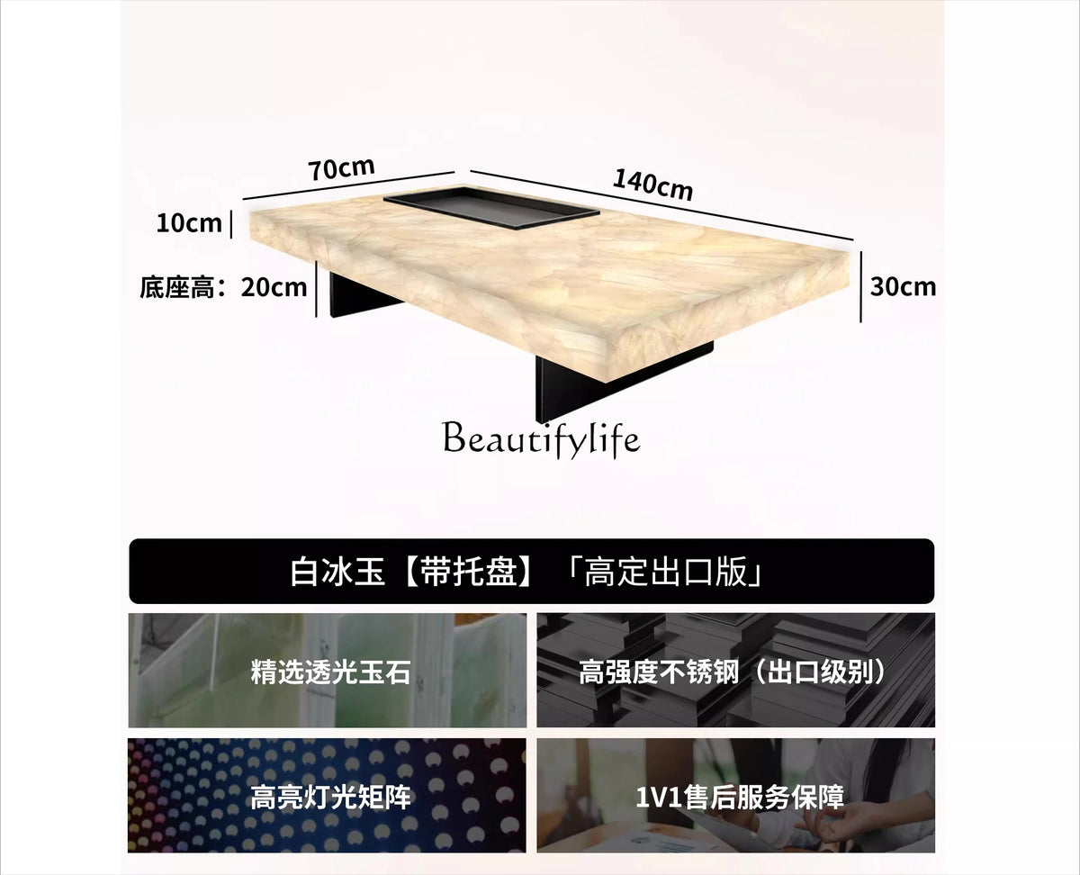 **Rectangle living room coffee table luminous jade luxury stone villa marble natural high-grade light luxury minimalist mansion