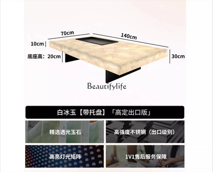**Rectangle living room coffee table luminous jade luxury stone villa marble natural high-grade light luxury minimalist mansion