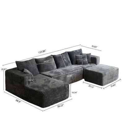 Modern U-Shaped Sectional Sofa with Ottoman, Deep Seat Corner Couch, No Assembly Required for Living Room Comfort
