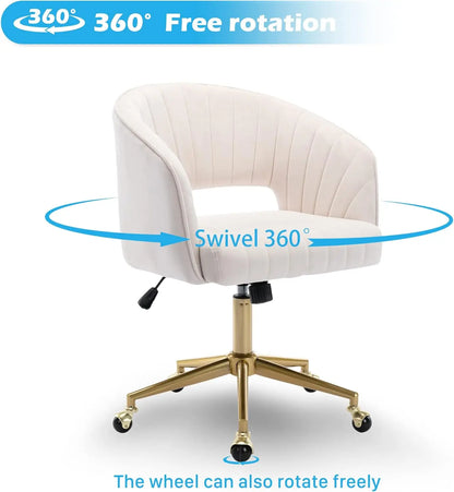 Home Office Chair Swivel Velvet Desk Chair Accent Armchair Upholstered Modern Tufted Chairs with Gold Base for Girls Women