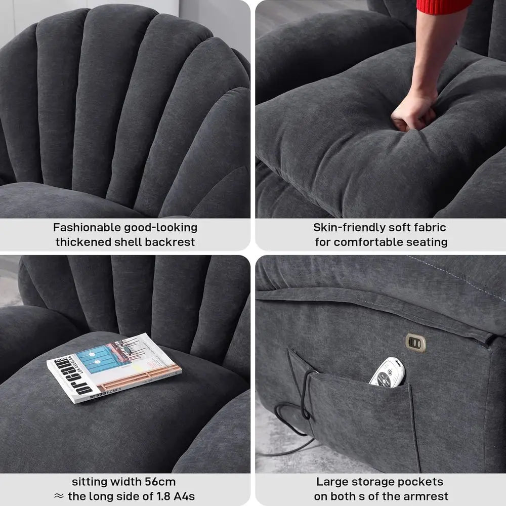 Gray Swivel Recliner Chair with Comfortable Fabric, 360-Degree Rotation, Storage, and Electric Recline for Living Room or Bedroo