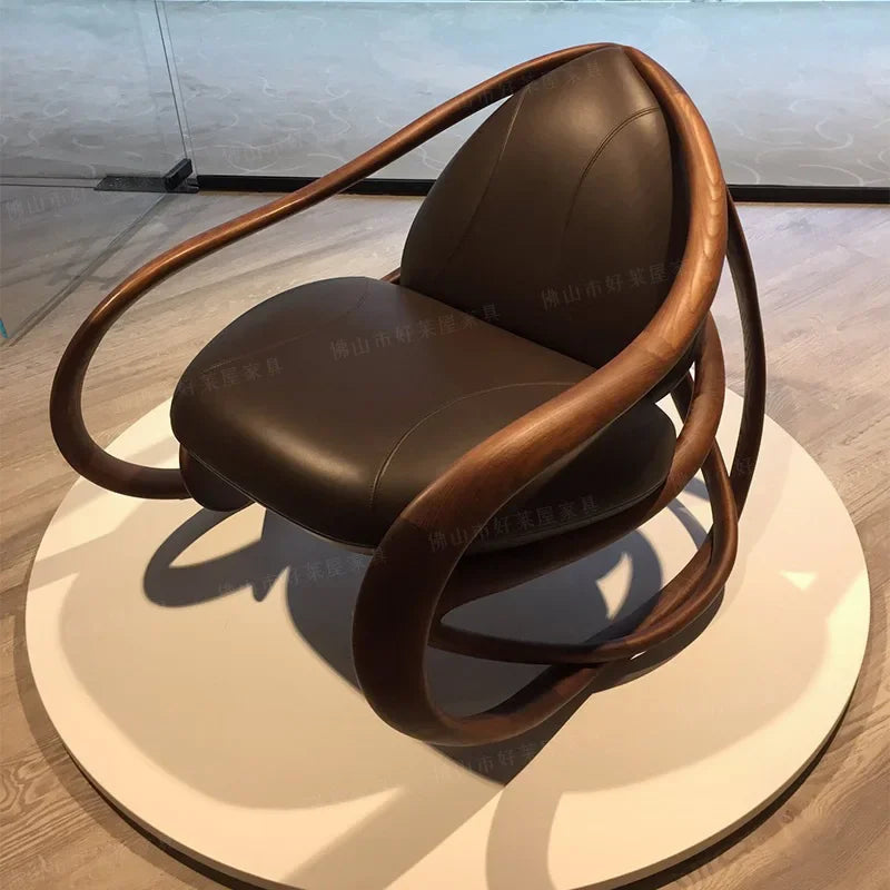moving rocking chair solid wood balcony home living room leisure nappa leather sofa chair