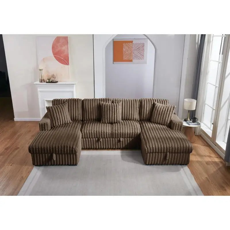 Brown Pull Bed Storage Chaise Sectional Sofa - Versatile Modern Convertible Couch with Sleep Function and Ample Storage,