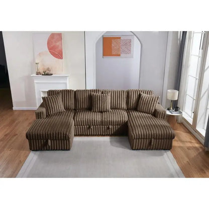 Brown Pull Bed Storage Chaise Sectional Sofa - Versatile Modern Convertible Couch with Sleep Function and Ample Storage,