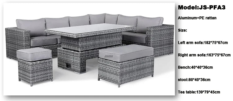 4 Piece Modern Luxury Dining Metal Aluminum Wicker Rope Ratan Sofa Garden Set With Fire Pit Outdoor Rattan Patio Furniture Set