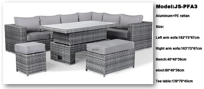 4 Piece Modern Luxury Dining Metal Aluminum Wicker Rope Ratan Sofa Garden Set With Fire Pit Outdoor Rattan Patio Furniture Set