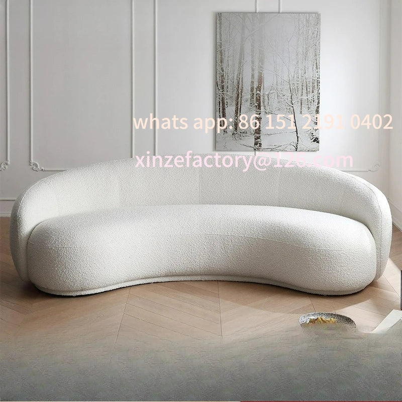 Customizable Qiyu Apartment B & B Cashew Curved Sofa Living Room Cream Flannel Teddy Flannel Sofa Small Apartment