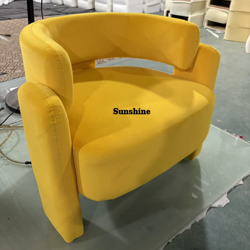 Nordic Chaise Loung Frosted Velvet Accent Chairs Curved Backrest Solid Wood Frame High Density Sponge Living Room Single Sofas
