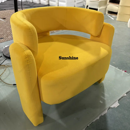 Nordic Chaise Loung Frosted Velvet Accent Chairs Curved Backrest Solid Wood Frame High Density Sponge Living Room Single Sofas