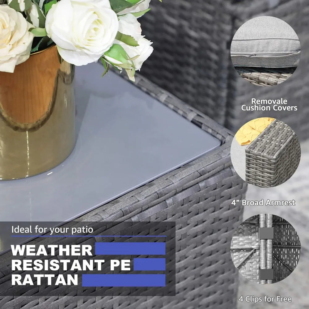 All Weather Grey PE Rattan Sectional Corner Sofa Set, Additional Extra Chairs for Outdoor Sec，Outdoor Wicker Loveseat 2 Pieces,
