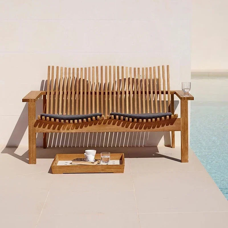 Solid Wood Sofa Set Luxury Teak Outdoor Sofas Designer Creative Open-air Patio Lounge Chair