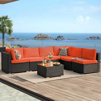 7Pieces Patio Furniture Set - All-Weather Outdoor Wicker Sectional Conversation Sofa, Rattan Patio Seating Sofa Set with Cushion