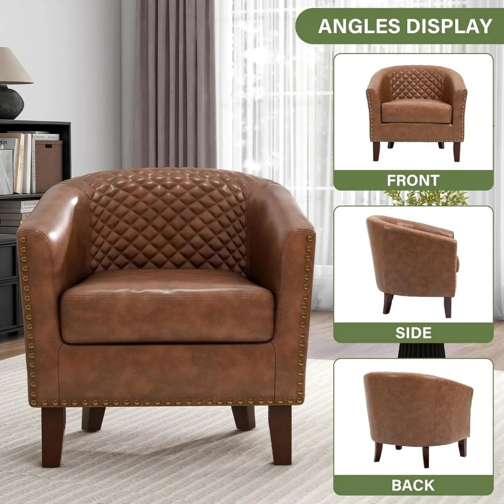 Modern Comfortable Armchair for Living Room - Faux Leather Club Chair with Accents, Ideal for Bedroom Reading and Relaxation