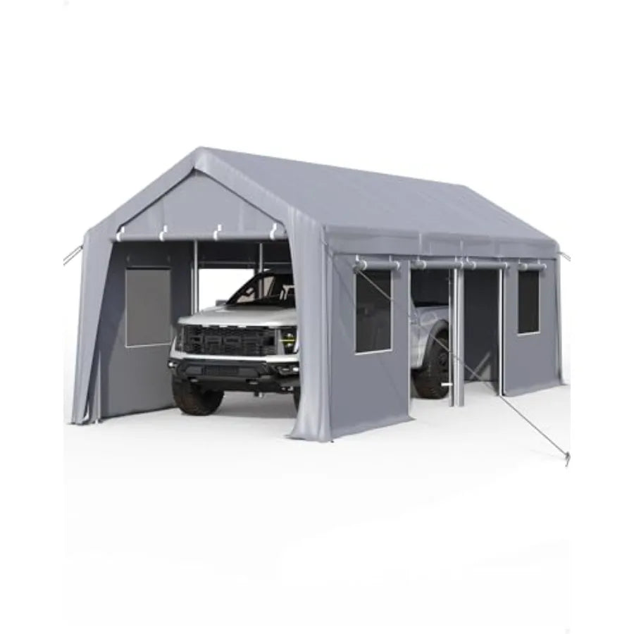 Carport replacement doors for portable garage shelters 180G PE material gray water-resistant zipper roll-up design for 13x2013x