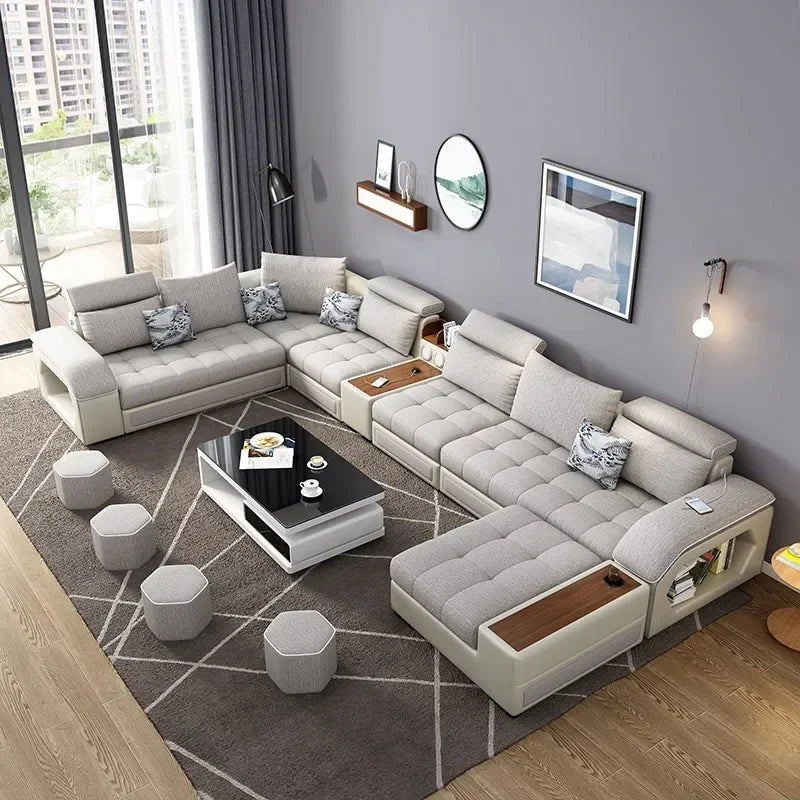 -Modern Living Room Sofa Couch Set U Shaped Couches Luxury Microfiber Leather Fabric Sectional Sofas For Home Furniture Indoor