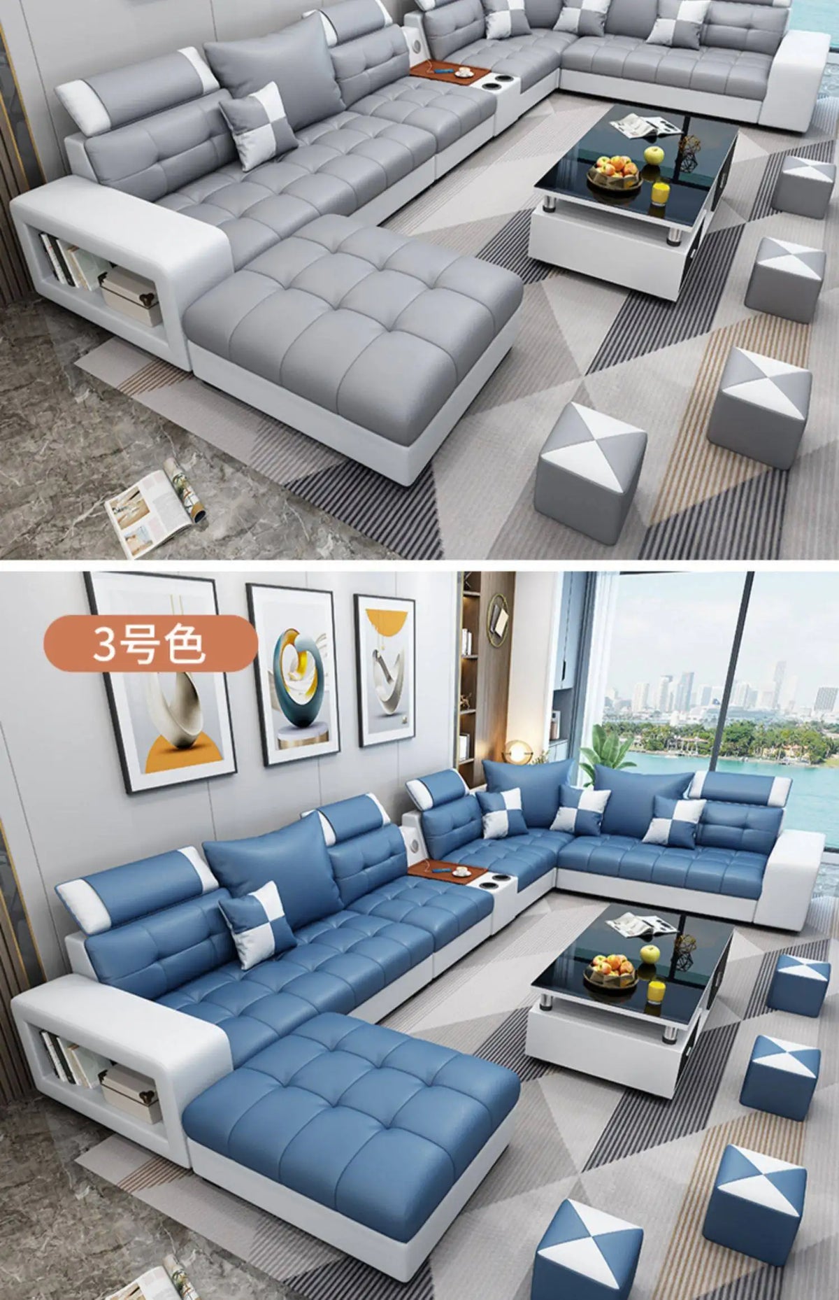 New nano three-proof latex leave-in technology fabric sofa living room size modern fully furnished furniture combination