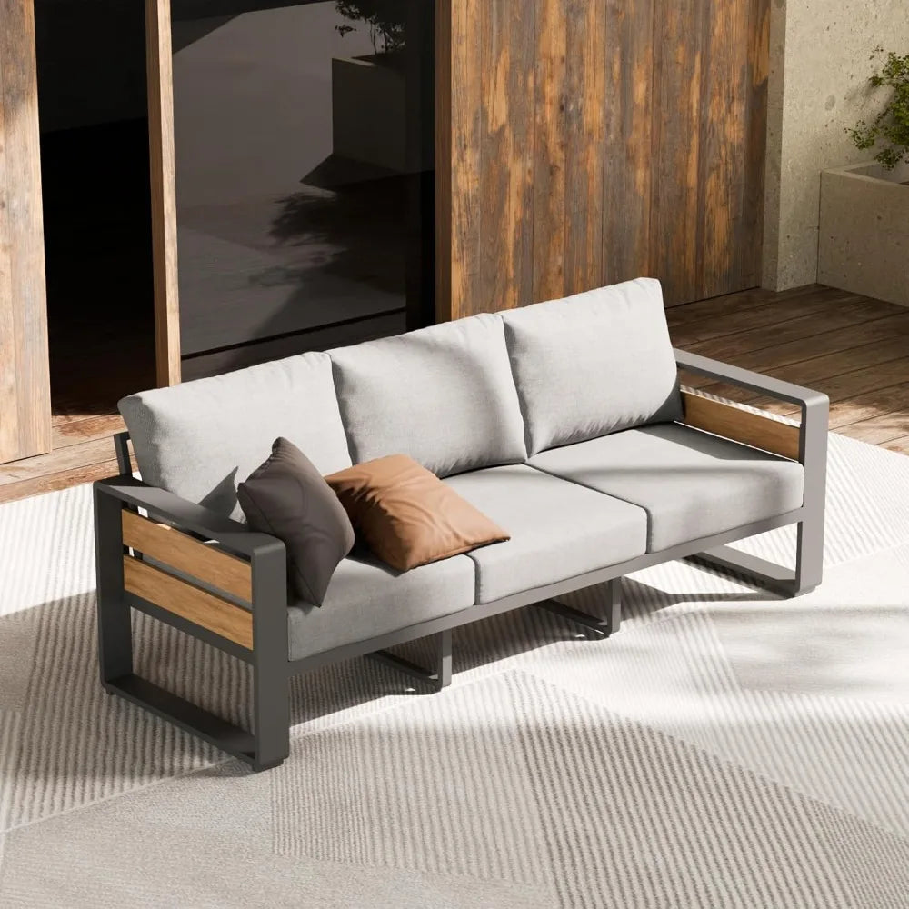 Outdoor Aluminum Patio Furniture - 1 Pcs 3-Seat, All-Weather Metal Modern Outside Sofa with Washable Thick Cushion for Garden