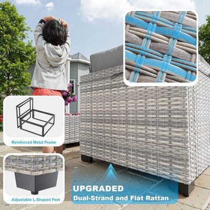 Modern 8-Piece Patio Furniture Set with 55k BTU Fire Pit, Plush Cushions, Durable Wicker Rattan, Rust-Resistant Frame