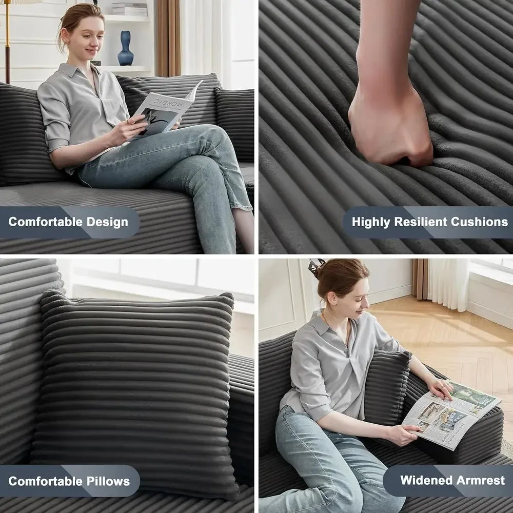 L-Shaped Sectional Sofa with Deep Seating and Chaise, Grey, No Assembly Needed